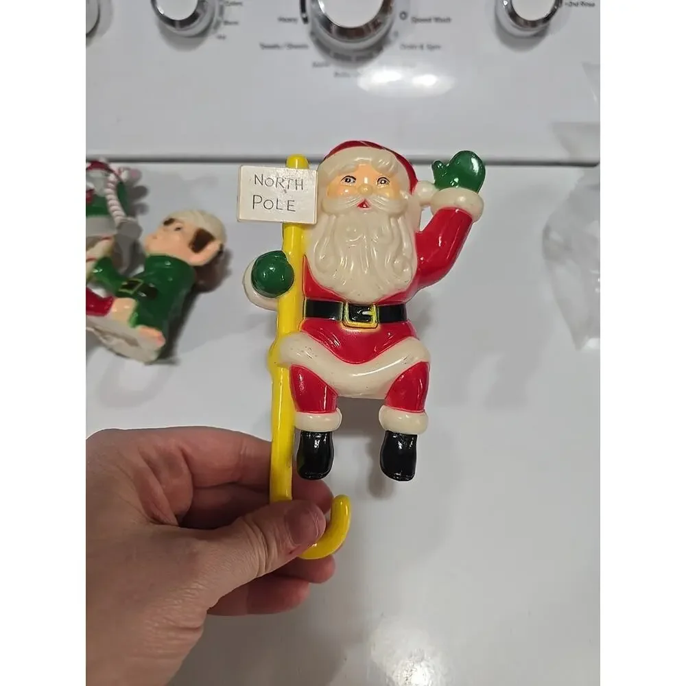 Vtg 70s Lot Hard Plastic Shelf Sitters Santa Mouse Elf Hong Kong Stocking Holder